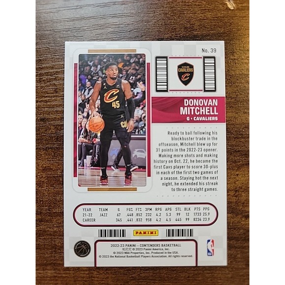Donovan Mitchell 2022-23 Panini Contenders Season Ticket #39 - Cavaliers - NBA - Picture 2 of 2